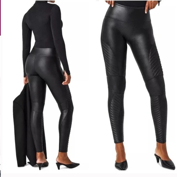 Spanx Faux Leather Moto Leggings Very Black Style No. 20136R Size Medium - Picture 1 of 16